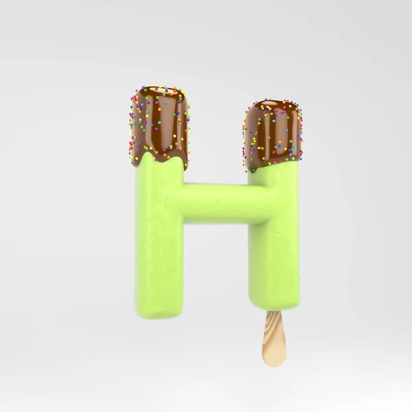 Letra de gelado H maiúscula. Pistachio popsicle fonte com chocolate quente e polvilhas isoladas em fundo branco . — Fotografia de Stock