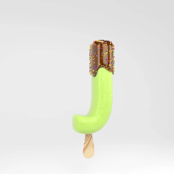 Carta de helado J mayúscula. Pistacho popsicle fuente con chocolate caliente y aspersiones aisladas sobre fondo blanco . — Foto de Stock