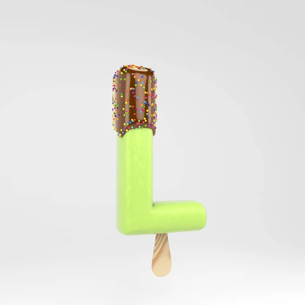 Ice cream letter L uppercase. Pistachio popsicle font with hot chocolate and sprinkles isolated on white background. — Stock Photo, Image