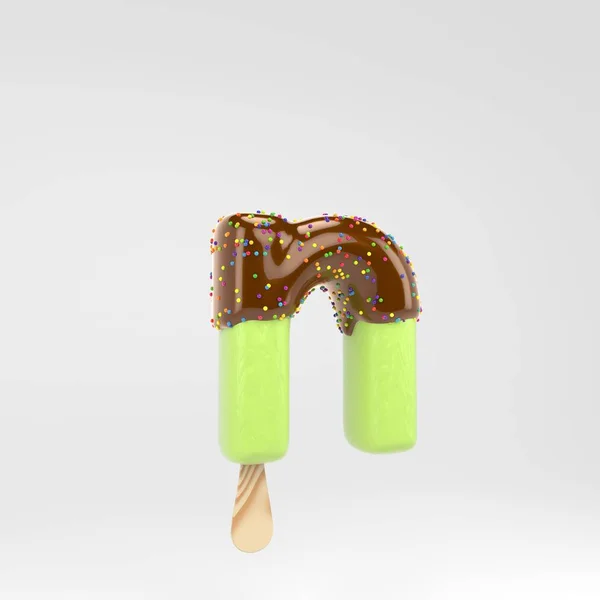 Ice cream letter N lowercase. Pistachio popsicle font with hot chocolate and sprinkles isolated on white background. — Stock Photo, Image