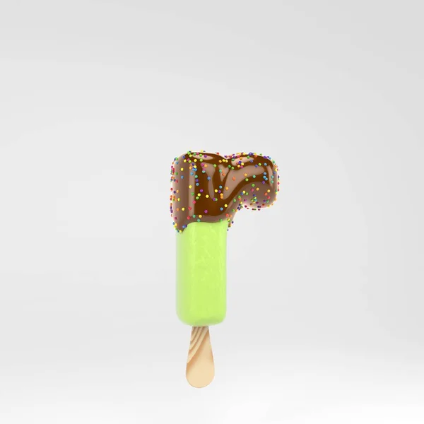 Eiscreme Buchstabe r Kleinbuchstaben. Pistazien-Eis am Stiel mit heißer Schokolade und Streusel isoliert auf weißem Hintergrund. — Stockfoto