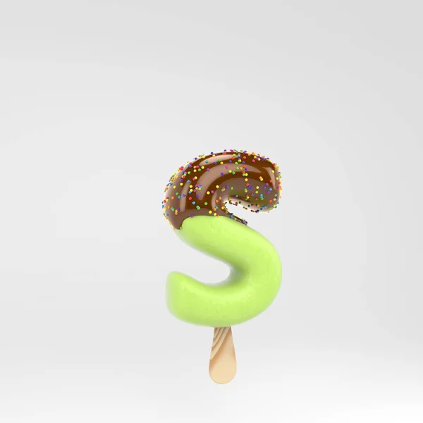 Helado letra S minúscula. Pistacho popsicle fuente con chocolate caliente y aspersiones aisladas sobre fondo blanco . — Foto de Stock