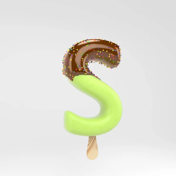 Ice cream letter S uppercase. Pistachio popsicle font with hot chocolate and sprinkles isolated on white background. — Stock Photo, Image