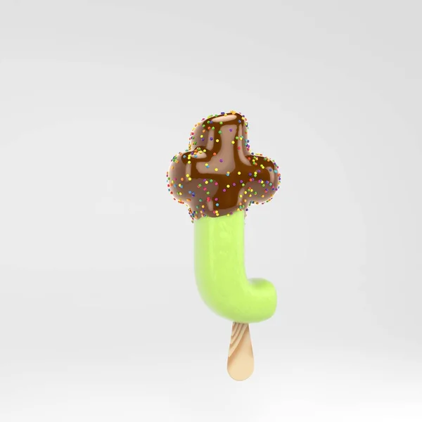 Letra de gelado T minúscula. Pistachio popsicle fonte com chocolate quente e polvilhas isoladas em fundo branco . — Fotografia de Stock