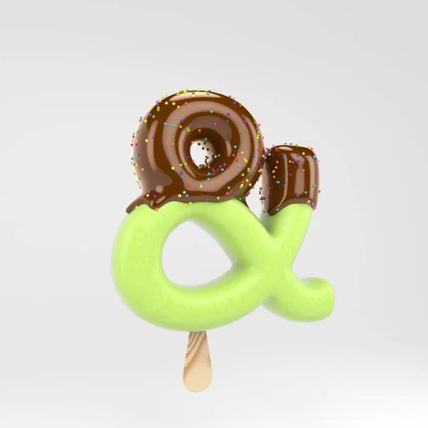 Символ амперсанда мороженого. Шрифт из фисташкового мороженого с горячим шоколадом и брызгами на белом фоне . — стоковое фото