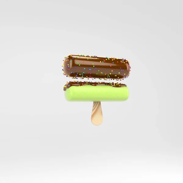 Ice cream equals symbol. Pistachio popsicle font with hot chocolate and sprinkles isolated on white background. — Stock Photo, Image