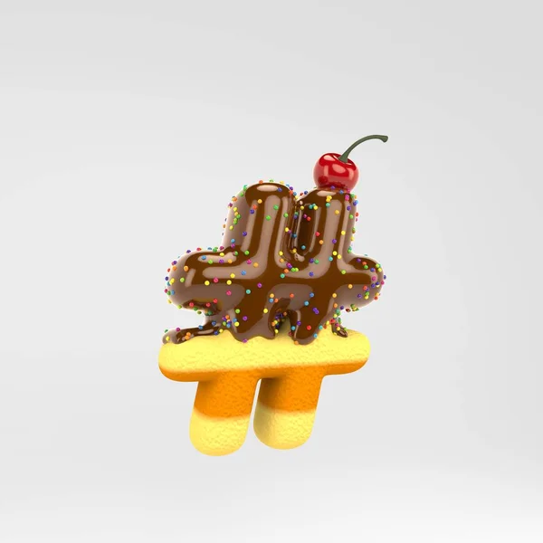 哈希标记符号。蛋糕字体与巧克力，洒和樱桃在顶部隔离在白色背景. — 图库照片