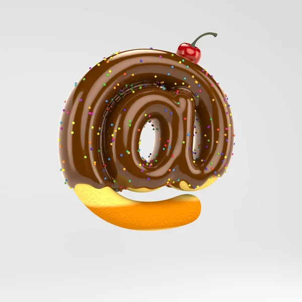 Символ AT. Торт-шрифт з шоколадом, зморшками та вишнею зверху ізольовано на білому тлі . — стокове фото