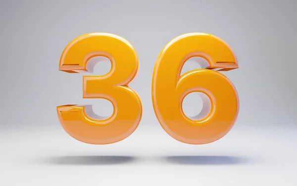 Szám 36. 3D narancssárga fényes szám izolált fehér háttér. — Stock Fotó