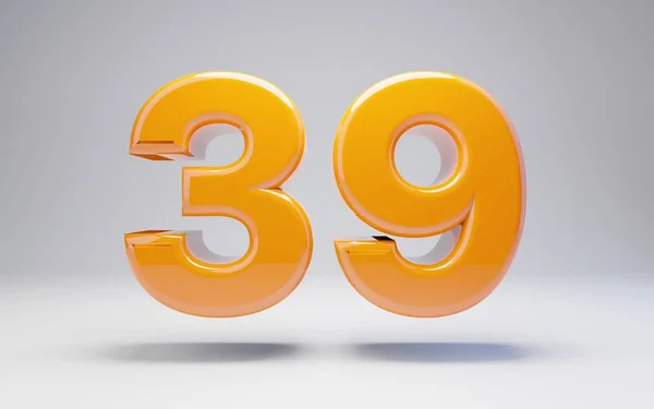 Number 39. 3D orange glossy number isolated on white background. — Stock Photo, Image