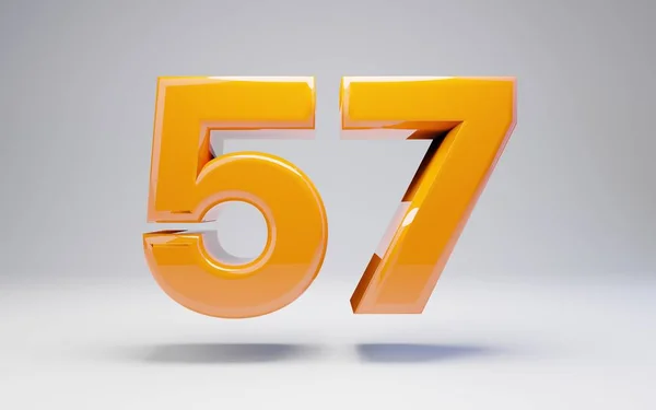 Nummer 57. 3D oranje glanzend nummer geïsoleerd op witte achtergrond. — Stockfoto