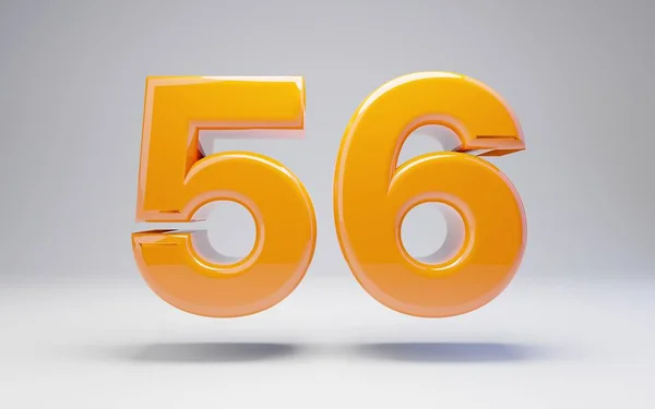 Nummer 56. 3d orange glänzende Zahl isoliert auf weißem Hintergrund. — Stockfoto