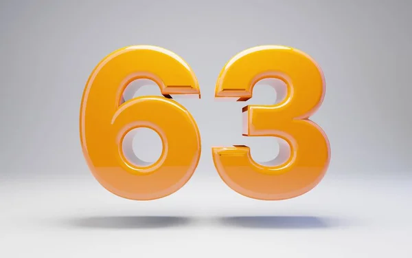 Número 63. Número brilhante laranja 3D isolado no fundo branco . — Fotografia de Stock
