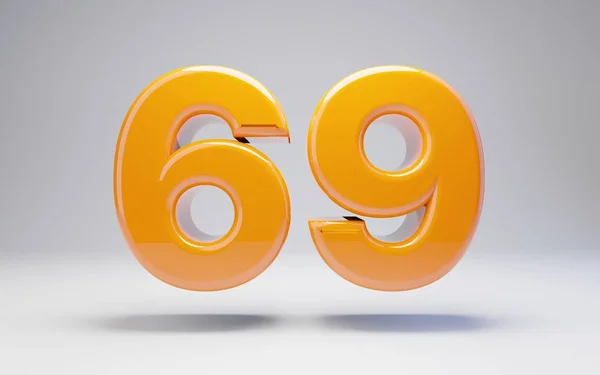 Número 69. Número brillante naranja 3D aislado sobre fondo blanco . — Foto de Stock