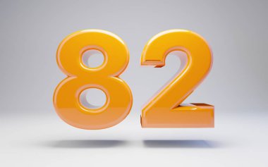 82 numara. Beyaz arka plan üzerinde izole 3d turuncu parlak sayı.