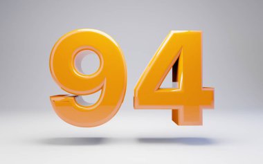 94 numara. Beyaz arka plan üzerinde izole 3d turuncu parlak sayı.