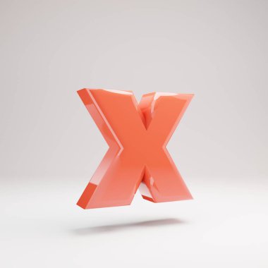 X harfi küçük. Parlak yansımaları ve beyaz arka plan üzerinde izole gölge ile Yaşayan Coral yazı tipi.