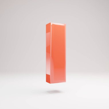 Mektup I büyük harf. Parlak yansımaları ve beyaz arka plan üzerinde izole gölge ile Yaşayan Coral yazı tipi.