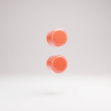 Kolon sembolü. Parlak yansımaları ve beyaz arka plan üzerinde izole gölge ile Yaşayan Coral yazı tipi.