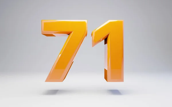 Номер 71. 3D помаранчевий глянсовий номер ізольований на білому тлі . — стокове фото