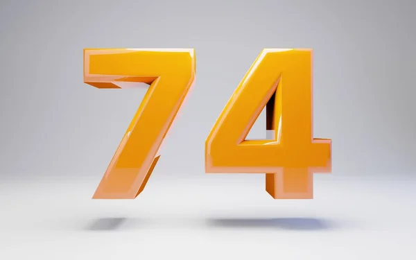 Numer 74. pomarańczowy 3D błyszczący numer na białym tle. — Zdjęcie stockowe