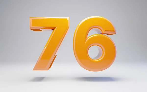Nummer 76. 3d orange glänzende Zahl isoliert auf weißem Hintergrund. — Stockfoto