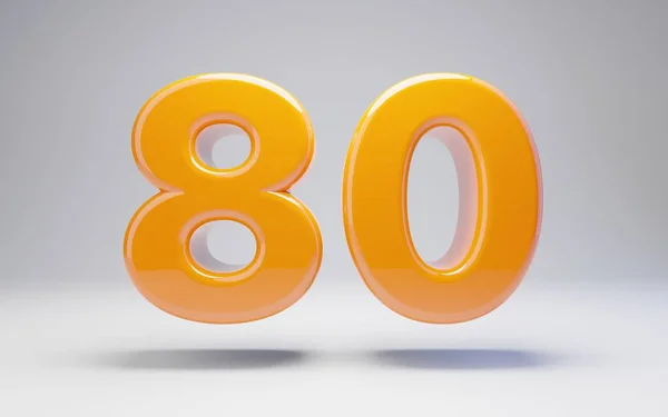 Número 80. Número brilhante laranja 3D isolado no fundo branco . — Fotografia de Stock