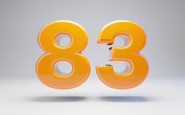 Numero 83. 3D arancione numero lucido isolato su sfondo bianco . — Foto Stock