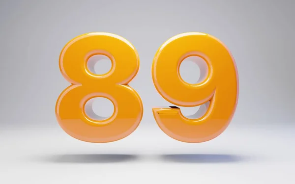 Numero 89. 3D arancione numero lucido isolato su sfondo bianco . — Foto Stock
