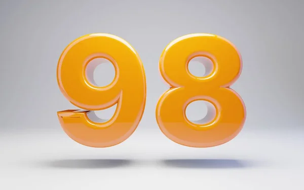 Szám 98. 3D narancssárga fényes szám izolált fehér háttér. — Stock Fotó