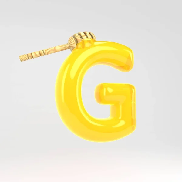 Letter G uppercase. Honey font with dipper isolated on white background. — Stock Photo, Image