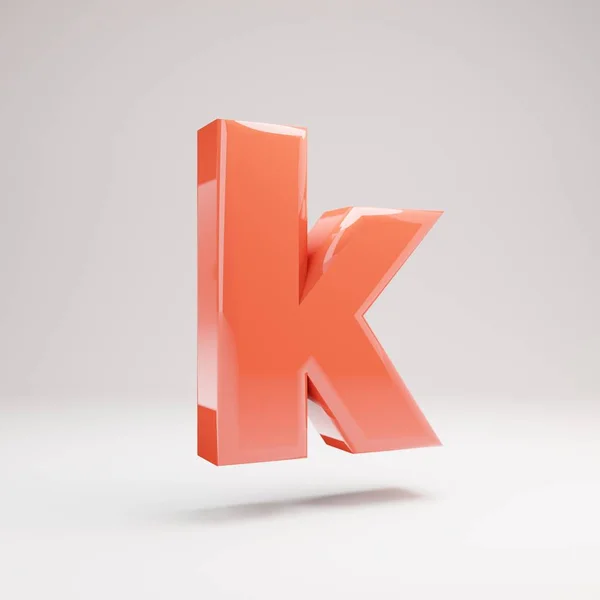 Letter K kleine letters. Levende koraal lettertype met glanzende reflecties en schaduw geïsoleerd op witte achtergrond. — Stockfoto