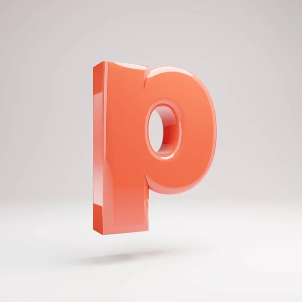 문자 P 소문자입니다. 흰색 배경에 고립 된 광택 반사와 그림자가있는 살아있는 산호 글꼴. — 스톡 사진