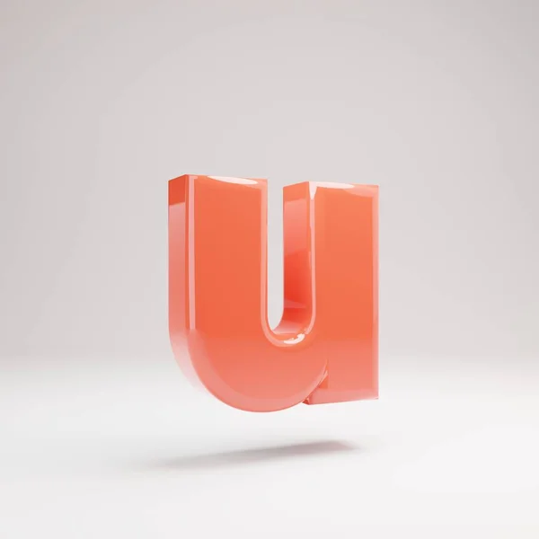 Letter U lowercase. Living Coral font with glossy reflections and shadow isolated on white background. — Stock Photo, Image