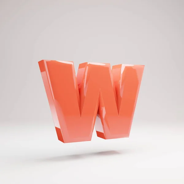Letter W lowercase. Living Coral font with glossy reflections and shadow isolated on white background. — Stock Photo, Image