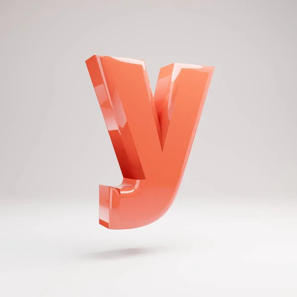 Letter Y lowercase. Living Coral font with glossy reflections and shadow isolated on white background. — Stock Photo, Image
