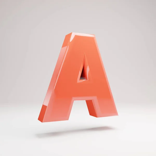 Letter A uppercase. Living Coral font with glossy reflections and shadow isolated on white background. — Stock Photo, Image