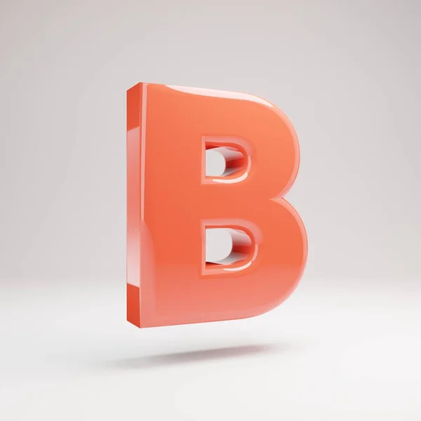 Letter B hoofdletters. Levende koraal lettertype met glanzende reflecties en schaduw geïsoleerd op witte achtergrond. — Stockfoto