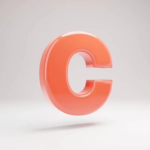 Litera C wielkimi literami. Living Coral Font z błyszczącymi refleksami i cień na białym tle. — Zdjęcie stockowe