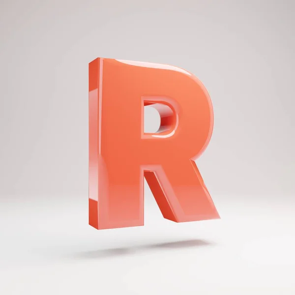 Letter R uppercase. Living Coral font with glossy reflections and shadow isolated on white background. — Stock Photo, Image