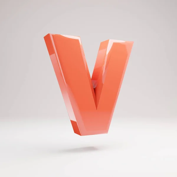 Letter V nagybetűs. Élő Coral font fényes reflexiók és árnyék elszigetelt fehér háttér. — Stock Fotó