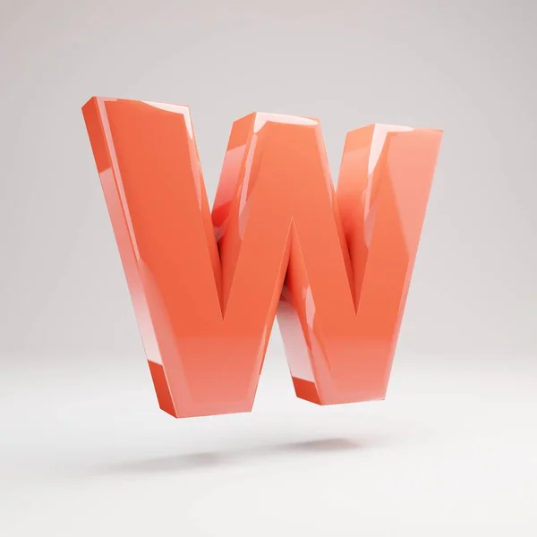 Lettera W maiuscola. font Living Coral con riflessi lucidi e ombra isolata su sfondo bianco . — Foto Stock