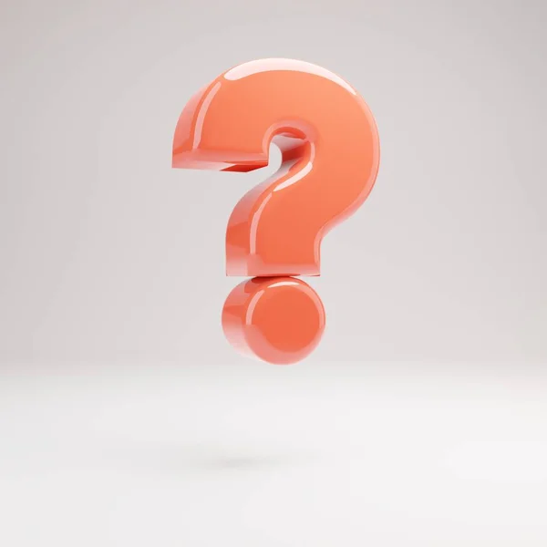 Question symbol. Living Coral font with glossy reflections and shadow isolated on white background. — Stock Photo, Image