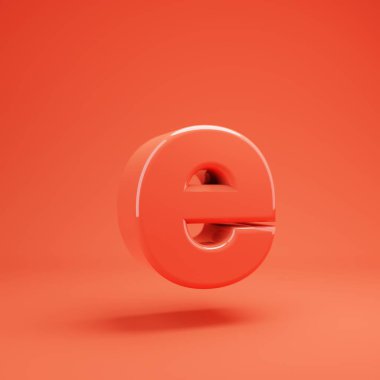 E harfi küçük harf. Parlak yansımaları ve gölge ile Yaşayan Coral yazı tipi