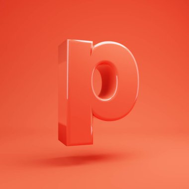 P harfi küçük harf. Parlak yansımaları ve gölge ile Yaşayan Coral yazı tipi