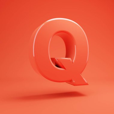 Q harfi büyük harf. Parlak yansımaları ve gölge ile Yaşayan Coral yazı tipi