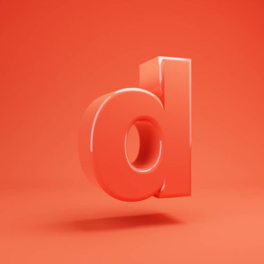 D harfi küçük harf. Parlak yansımaları ve gölge ile Yaşayan Coral yazı tipi