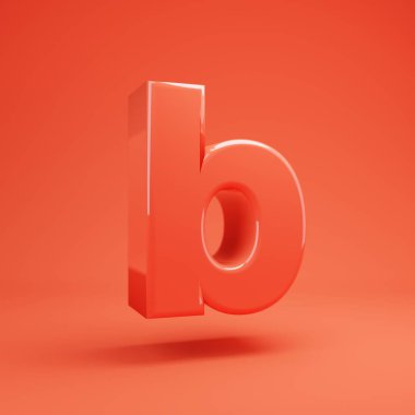 B harfi küçük harf. Parlak yansımaları ve gölge ile Yaşayan Coral yazı tipi