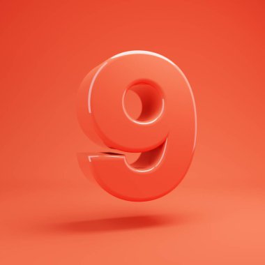9 numara. Parlak yansımaları ve gölge ile Yaşayan Coral yazı tipi