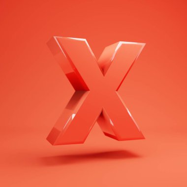 X harfi büyük harf. Parlak yansımaları ve gölge ile Yaşayan Coral yazı tipi
